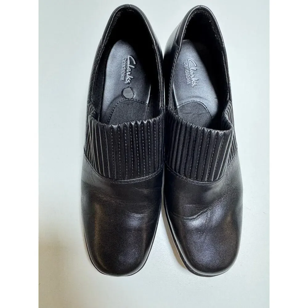Clark’s Bendables Leather Slip On 7.5M Block Heel 80825 Thoughtful Q Comfort